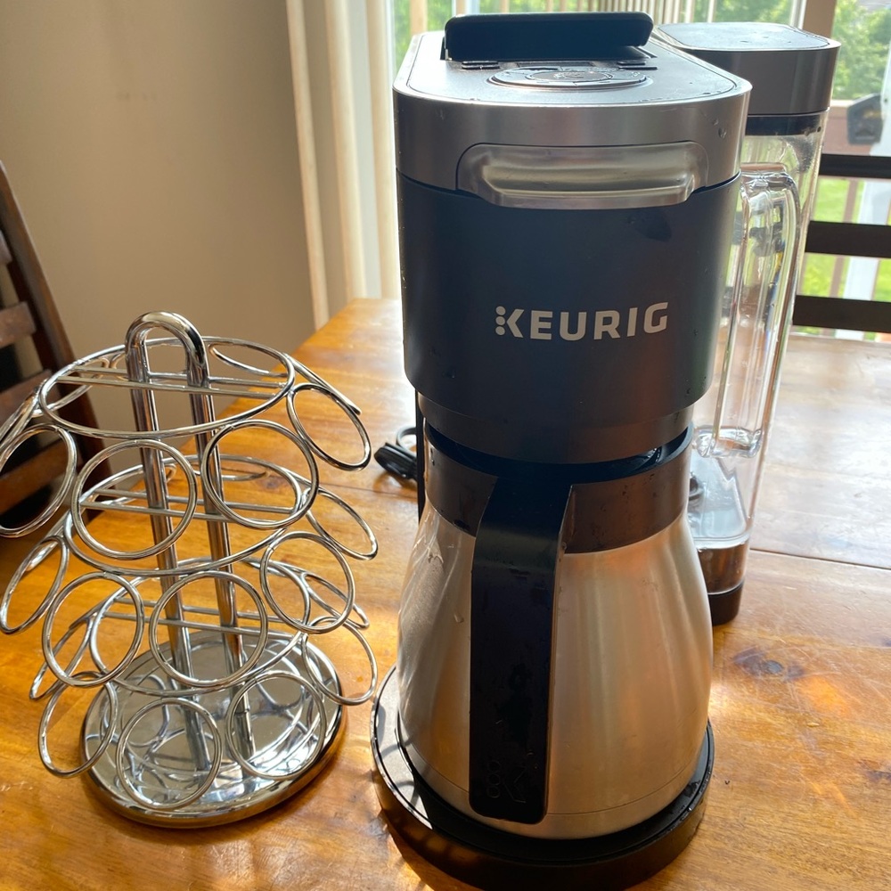 Keurig Black and Silver Coffee Maker with Silver Accessory